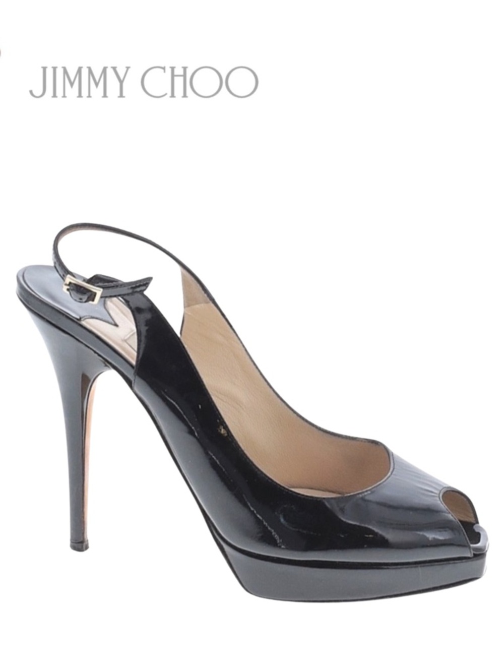 JIMMY CHOO Nova Patent Peep Toe Slingback 100mm Platform Sandal Pumps + Box